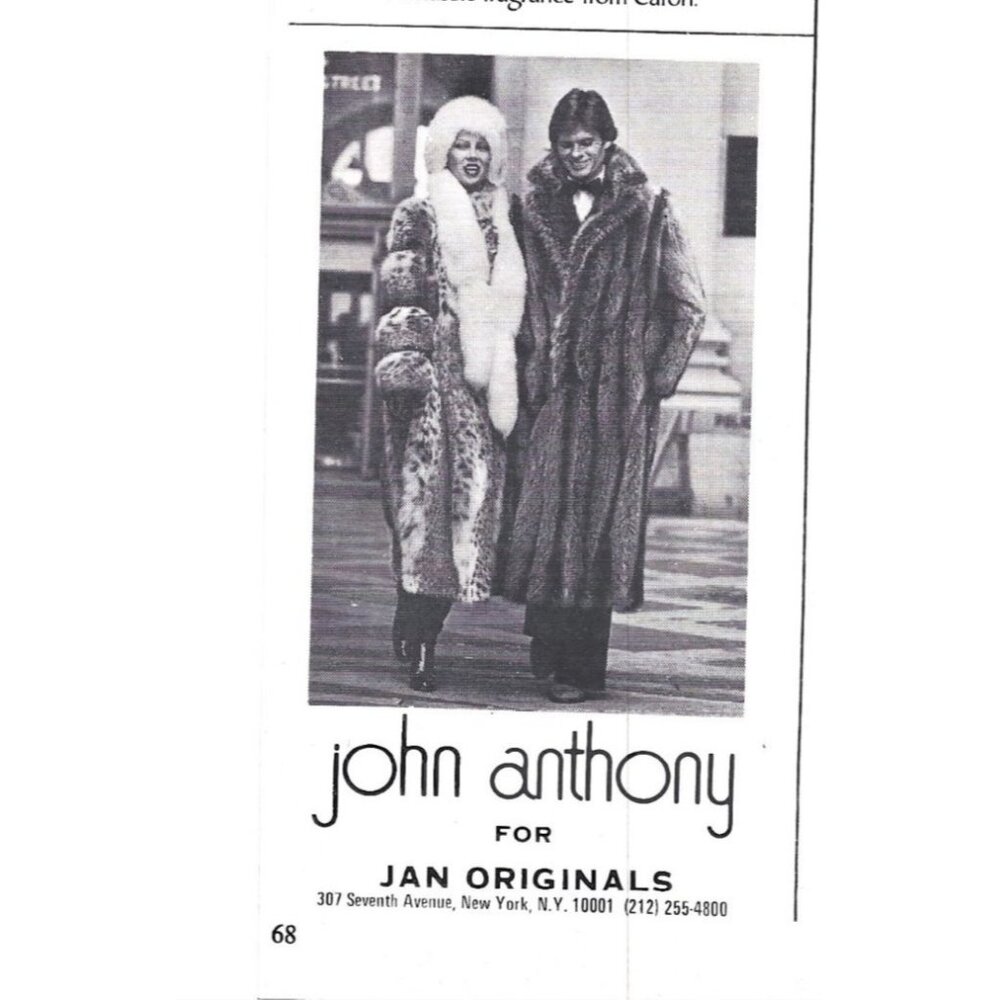 John Anthony Vintage 1970s Fur Coat Print Ad Jan Originals Fashion